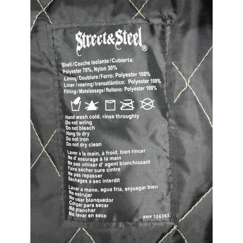 Street & Steel Black Padded Motorcycle Riding Jacket‎ Brotherhood Patch Sz XL